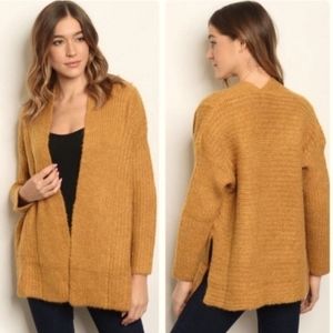 LK Luv Split side open front Mustard cardigan size medium